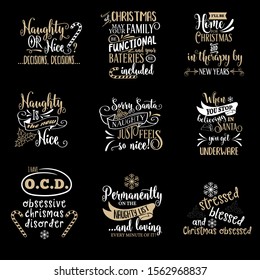 Christmas quotes collection isolated on black. Vector