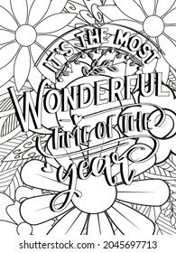 Christmas quotes coloring pages design .inspirational words coloring book pages design.