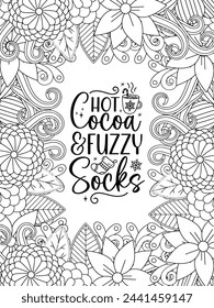 Christmas Quotes Flower Coloring Page Beautiful black and white illustration for adult coloring book