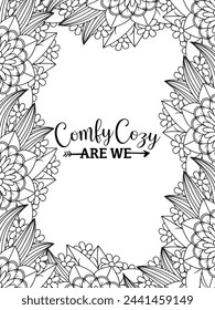 Christmas Quotes Flower Coloring Page Beautiful black and white illustration for adult coloring book