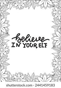 Christmas Quotes Flower Coloring Page Beautiful black and white illustration for adult coloring book