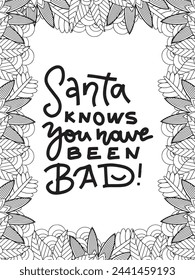 Christmas Quotes Flower Coloring Page Beautiful black and white illustration for adult coloring book