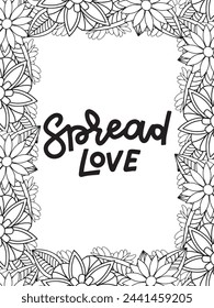 Christmas Quotes Flower Coloring Page Beautiful black and white illustration for adult coloring book