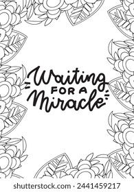 Christmas Quotes Flower Coloring Page Beautiful black and white illustration for adult coloring book