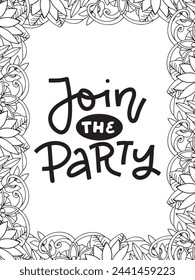 Christmas Quotes Flower Coloring Page Beautiful black and white illustration for adult coloring book