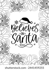 Christmas Quotes Flower Coloring Page Beautiful black and white illustration for adult coloring book