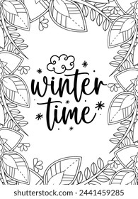 Christmas Quotes Flower Coloring Page Beautiful black and white illustration for adult coloring book