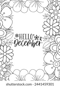 Christmas Quotes Flower Coloring Page Beautiful black and white illustration for adult coloring book