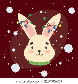 christmas rabbit card with decorations