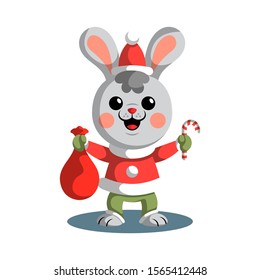 Christmas сute rabbit cartoon character. Flat design Vector illustration.Christmas and New Year design element.