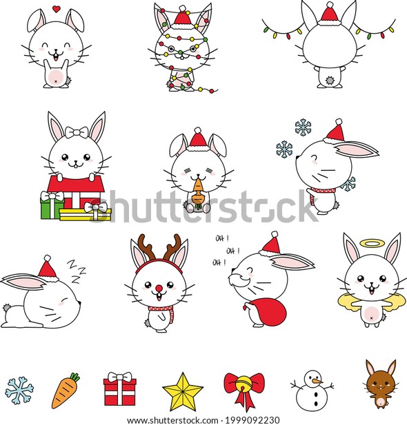 Christmas Rabbit Clip Art Set Stock Vector (Royalty Free) 1999092230 ...