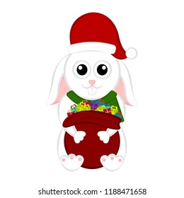 Christmas rabbit holding a present bag