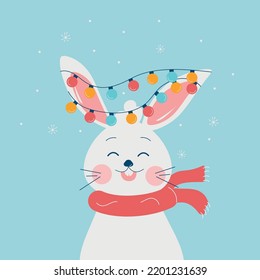 A Christmas rabbit. New Year. Vector illustration