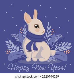 Christmas rabbit on the background of plants