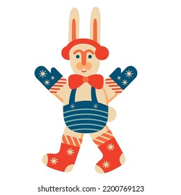  Conejo de Navidad de estilo retro. Ilustración del vector