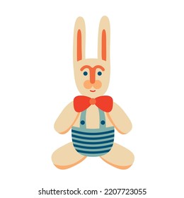  Christmas rabbit in retro style. Vector illustration