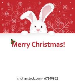 Christmas Rabbit, Symbol Of Year, With Congratulatory Text, Vector Illustration