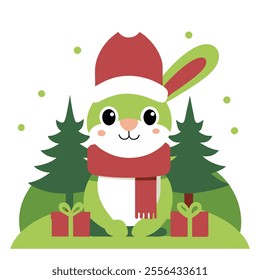 Christmas rabbit vector art illustration