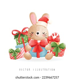 Christmas rabbit, Christmas vector illustration