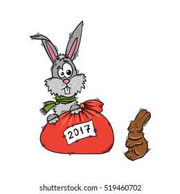 Christmas rabbits. New Year holidays cute hare. Chocolate bunny.