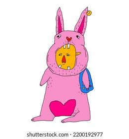  christmas rabbit.Symbol of 2023-bunny.A man in a hare costume.Disco carnival.Festival new year.funky and groovy party.Sublimation print.Funny rabbit with champagne.Hand drawn vibrant character