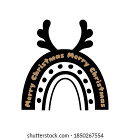 Christmas rainbow with Christmas deer horns Black cute rainbow element isolated on white New Year vector