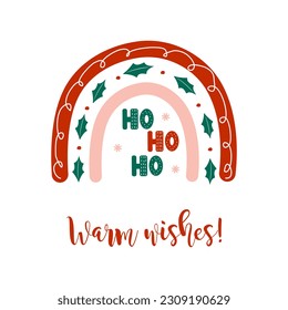 Christmas rainbow with snowflakes. Winter element in boho style. Vector fun childish illustration for posters, stickers, textile, logo, greeting cards.