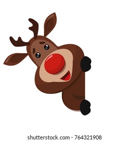 Christmas raindeer with red nose for card, logo, banner, label, tag, design, xmas on white background 