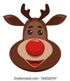 Christmas raindeer smiling vector face with red nose for card, logo, banner, label, tag, design, xmas,