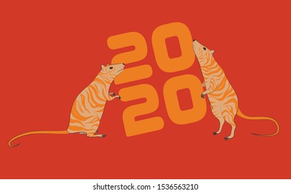 Christmas rats with stripes of a tiger or zebra 2020