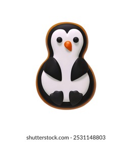 Christmas realistic 3d gingerbread cookies shape of cute penguin. Xmas food sweets baking isolated on white background. vector illustration