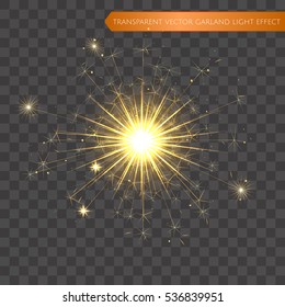 Christmas realistic bengal light effect. Isolated sparkler light vector design elements. Transparent template of glowing sparkler for Xmas Holiday greeting card design. Happy New Year decoration light