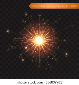 Christmas realistic bengal light effect. Isolated sparkler light vector design elements. Transparent template of glowing sparkler for Xmas Holiday greeting card design. Happy New Year decoration light