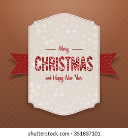 Christmas realistic big white Banner Template with red Ribbon on cardboard Background. Vector Illustration