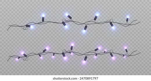 Christmas realistic bright lights isolated on transparent background. For New Year's and holiday decorations. Vector 10 EPS