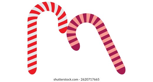 Christmas realistic crisscrossed candy canes on white background, Candy cane white background confectionery celebration. eps 10