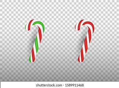 Christmas realistic striped stick candy isolated on transparent background. Vector illustration