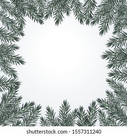 Christmas realistic tree branches background. Border for flyer, cover, presentation, brochure, banner, poster.