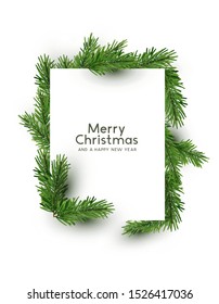 A christmas rectangle shape made from natural pine branches. Top down flat lay view  - vector illustration.