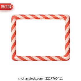 Christmas rectangular frame from candy cane. Red white straight lines color. Realistic 3d design Decoration New Year Holiday elements. Xmas Striped candy cane border. vector illustration