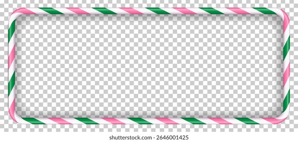 
Christmas rectangular frame in the form of Christmas candy canes, horizontal direction, conditionally transparent white-gray background. Vector isolated illustration.