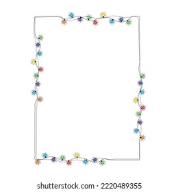 Christmas rectangular frame of Christmas garland, frame of Christmas colored lights garland.