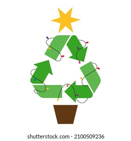 Christmas recycle pine tree.Have a Green Christmas.Recycle christmas three icon.Eco-friendly Christmas.Chrismas three with recycle symbols.Recycling icon.
