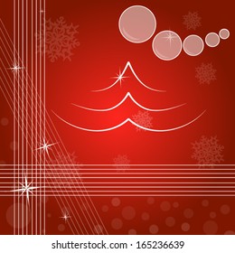 Christmas red background with abstract Christmas tree