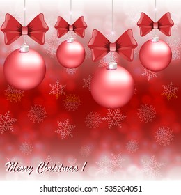 Christmas red background with ball and bow