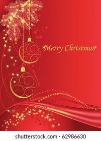 Christmas red background with baubles.