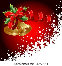 Christmas red background with bells and bow