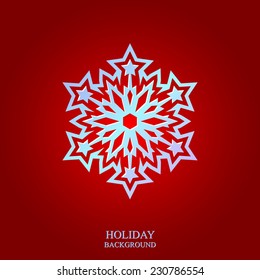 Christmas red background with colorful  snowflake. Vector Illustration.