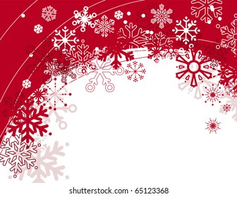 Christmas red background with contour snowflakes