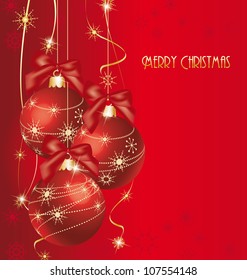 Christmas red background with decorated Christmas balls